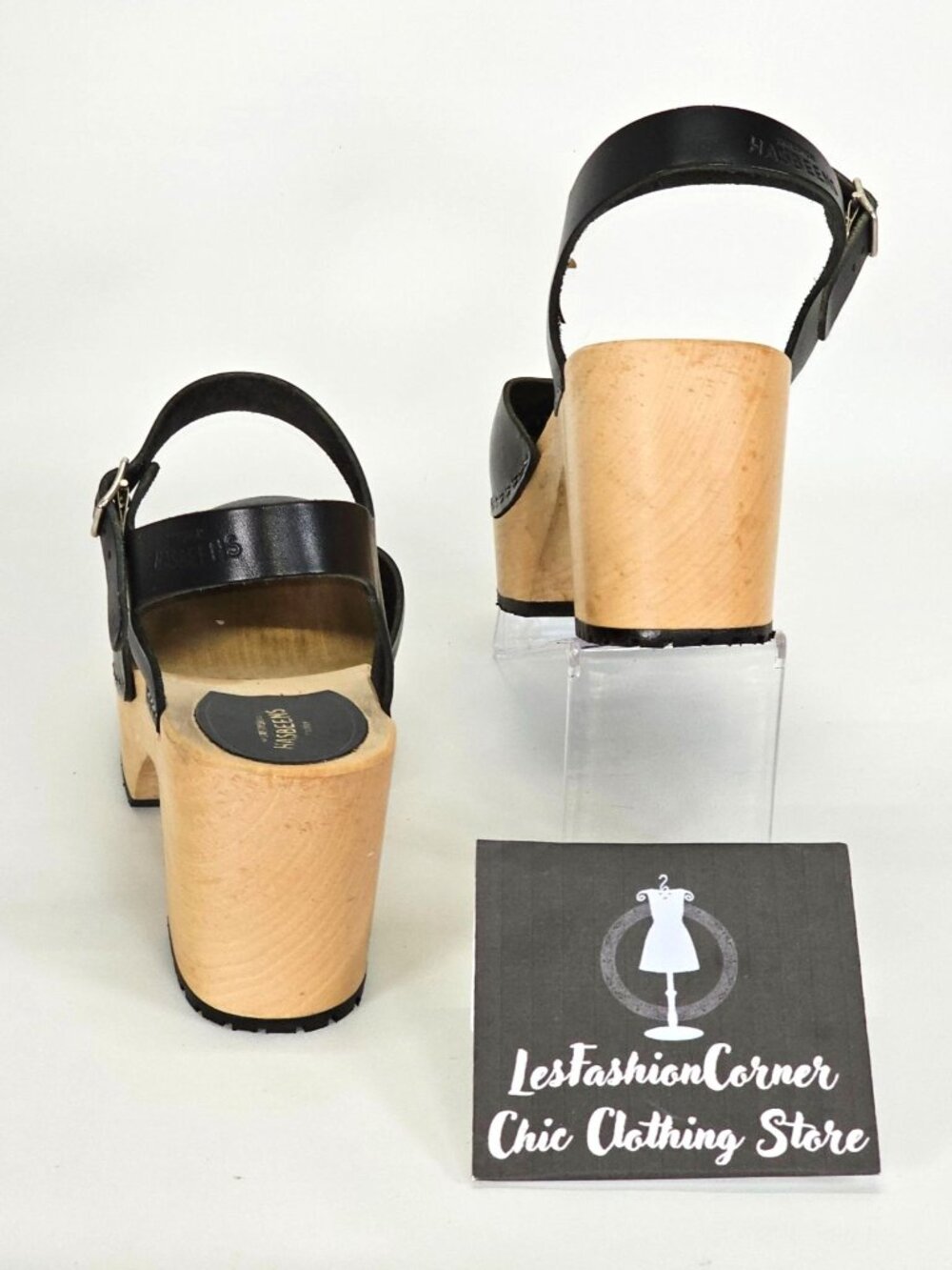 Hasbeen Women's Black Wooden Swedish Krillan Heels Size 41 (10.5) 1865 - Picture 11 of 16